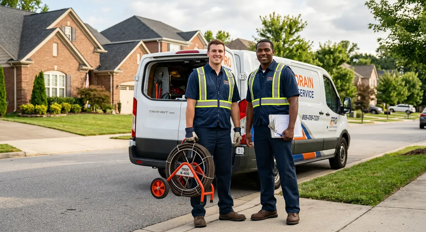 Sewer and drain service team with equipment ready for work in Halifax