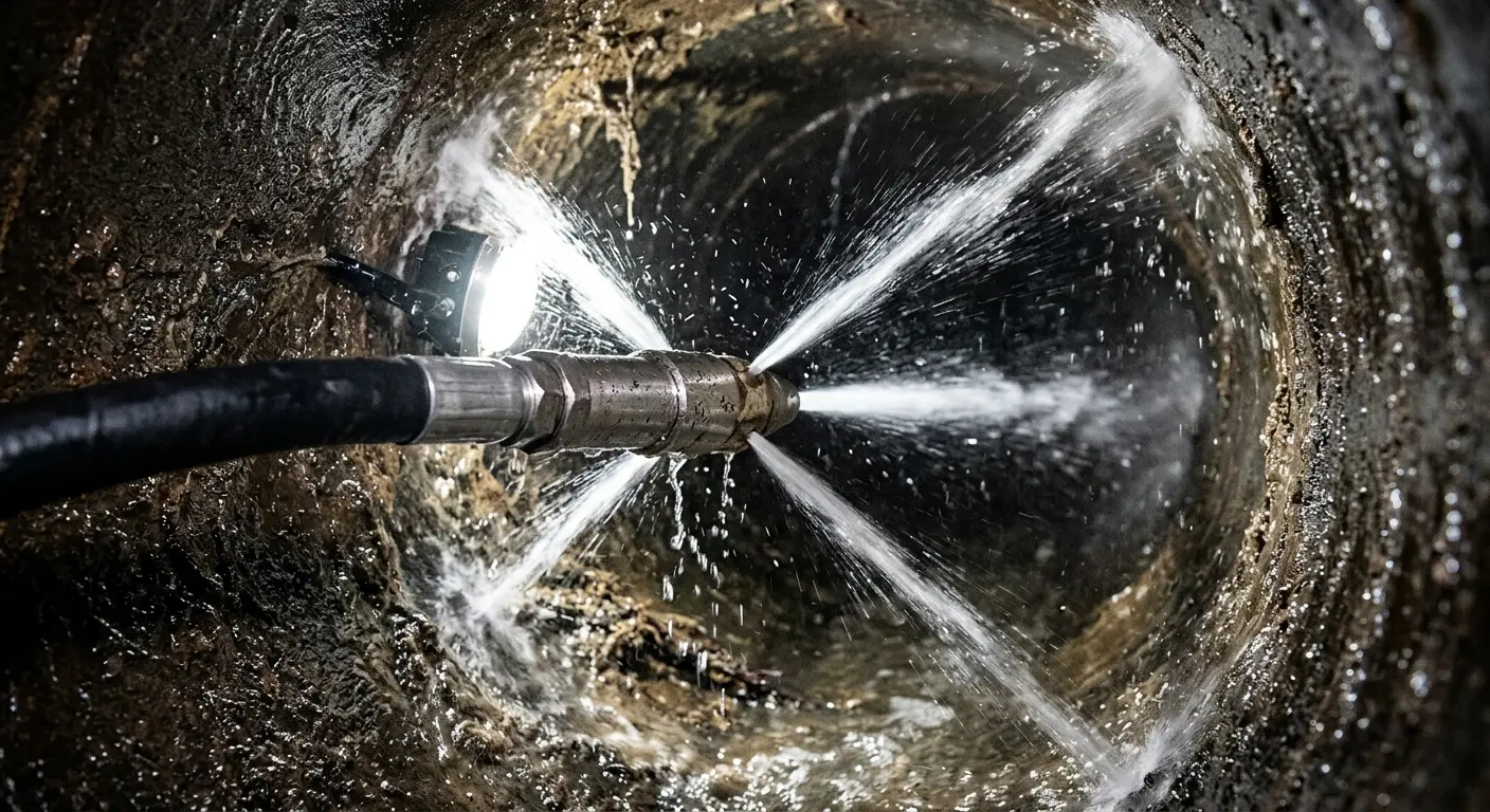 High-pressure hydro jetting nozzle cleaning sewer pipe for Trenchless Sewer Repair in Halifax